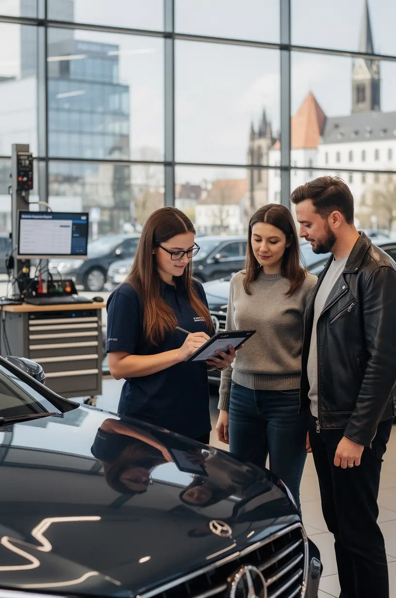 Kunde erhält verständliche Beratung basierend auf detaillierter Fahrzeugbewertung